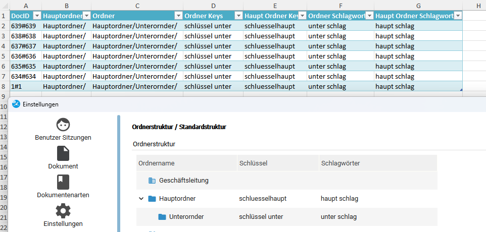 Excel Export mit Schlüsselworten