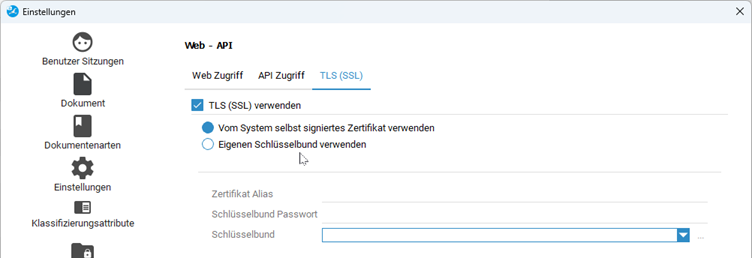 Einstellung > Web /API > TLS